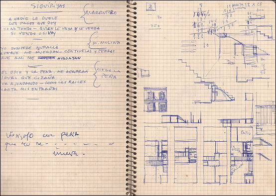 Francisco Moreno Galván, notas para unas seguiriyas, 'Los pasos que doy', y planos de una casa, 1985-1987