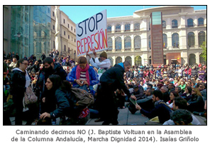 Caminando decimos NO (J. Baptiste Voltuan en la Asamblea de la Columna Andalucía, Marcha Dignidad 2014). Isaías Griñolo