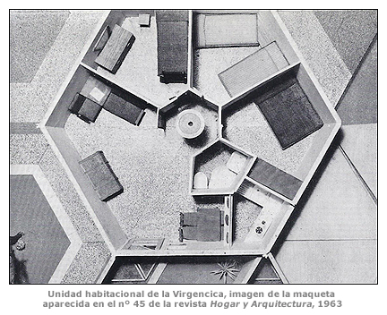 Unidad habitacional de la Virgencica, imagen de la maqueta aparecida en el nº 45 de la revista Hogar y Arquitectura, 1963