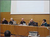 Image from the forum "10,000 francs reward (The Contemporary Art Museum, dead or alive)". From the left to the right: Javier González de Durana, Mieke Bal, Grant Watson, Allan Sekula and Beatriz Herráez