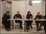 Imagen del seminario Sao Paulo S.A. De izquierda a derecha: Anderson Kazuo Nakano, Jean-Claude Bernardet, Catherine David y Celso Fernando Favaretto 