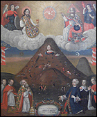 Pintura en la que se superpone la imagen de la Virgen María y la del Cerro Rico (Museo Nacional de Arte de la Paz)