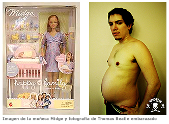Imagen de la muñeca Midge y fotografía de Thomas Beatie embarazado