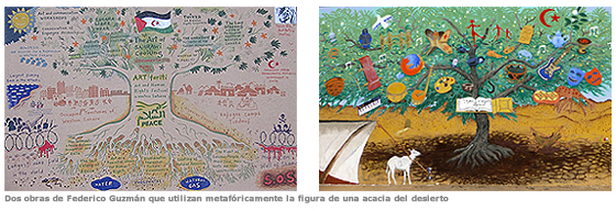 Dos obras de Federico Guzmán que utilizan metafóricamente la figura de una acacia del desierto 