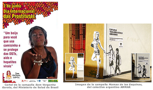 Cartel de la campaña Sem Vergonha Garota, del Ministerio de Salud de Brasil / Imagen de la campaña Mamas de las Esquinas, del colectivo argentino AMMAR 