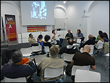 Imagen de la conversación entre Pedro G. Romero, Gerhard Steingress y Jorge Ribalta en las Jornadas de presentación de la Plataforma Independiente de Estudios Flamencos Modernos y Contemporáneos